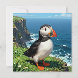 Tarjeta Ilustración de frailecillo junto al mar | En blanc