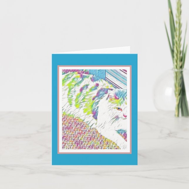 Tarjeta Ilustracion de gato blanco de Bonito artística (Anverso)