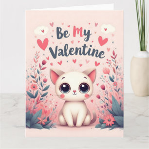 Tarjeta Ilustración de gato lindo sé mi San Valentín