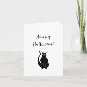 Tarjeta Ilustracion de gato negro lindo Halloween simple