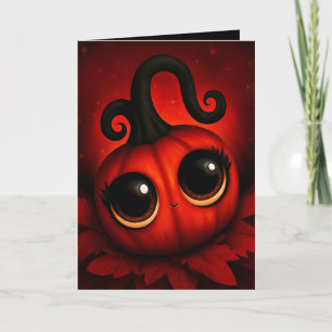 Tarjeta Ilustración de Halloween de calabaza roja Kawaii l