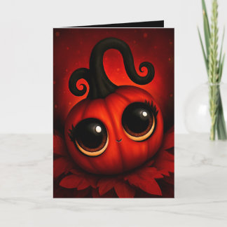 Tarjeta Ilustración de Halloween de calabaza roja Kawaii l