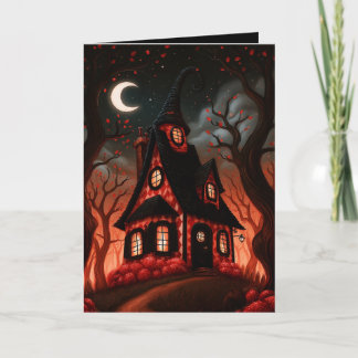 Tarjeta Ilustración de Halloween de la cabaña de la bruja