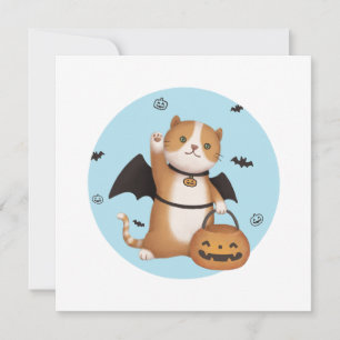 Tarjeta Ilustracion de Halloween: Gato murciélago