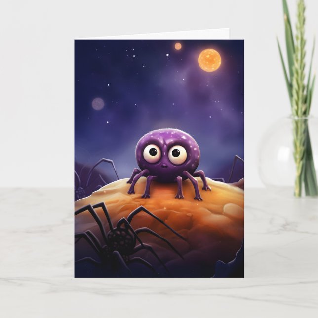 Tarjeta Ilustracion de Halloween Purple Spider (Anverso)
