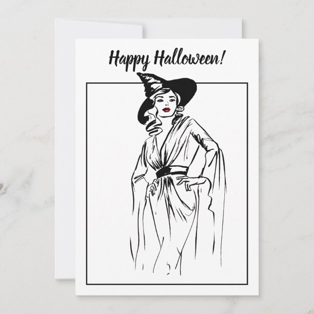 Tarjeta Ilustracion de Halloween Witch Vintage (Anverso)