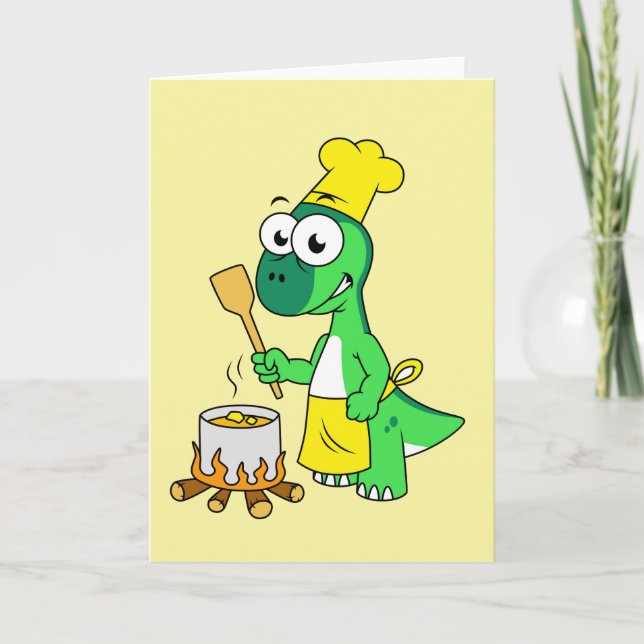 Tarjeta Ilustracion De La Cocina De Los Dinosaurios Parasa (Anverso)
