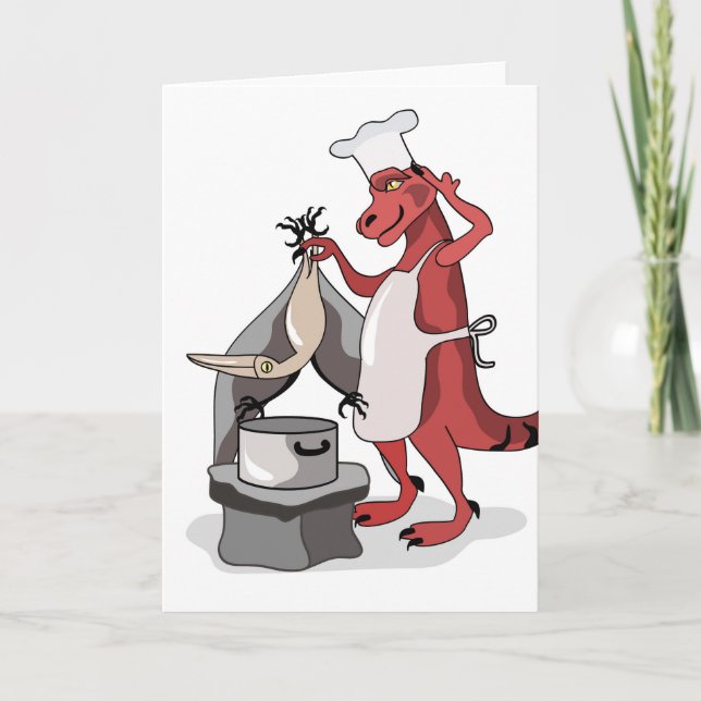 Tarjeta Ilustracion De La Cocina De Un Chef Rex Tirrannosa (Anverso)