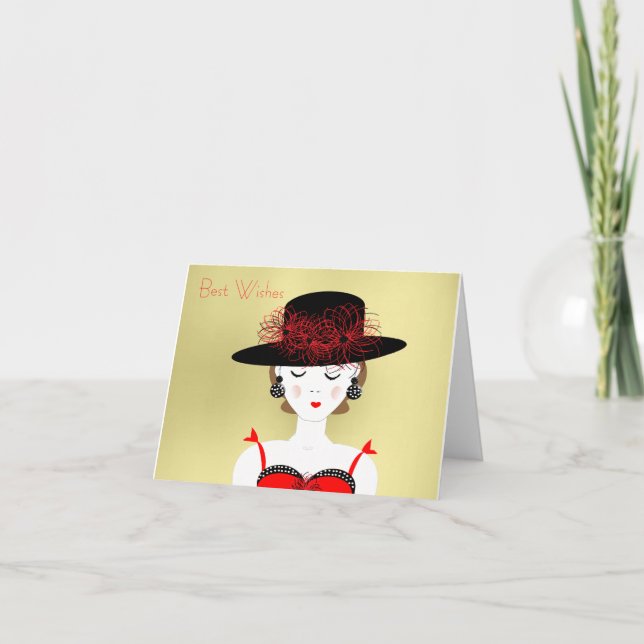 Tarjeta Ilustracion de la dama de moda de Moda roja y negr (Anverso)