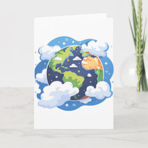 Tarjeta Ilustración de la Tierra con Nubes en el Espacio