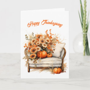 Tarjeta Ilustracion de las sillas de flores de las calabaz