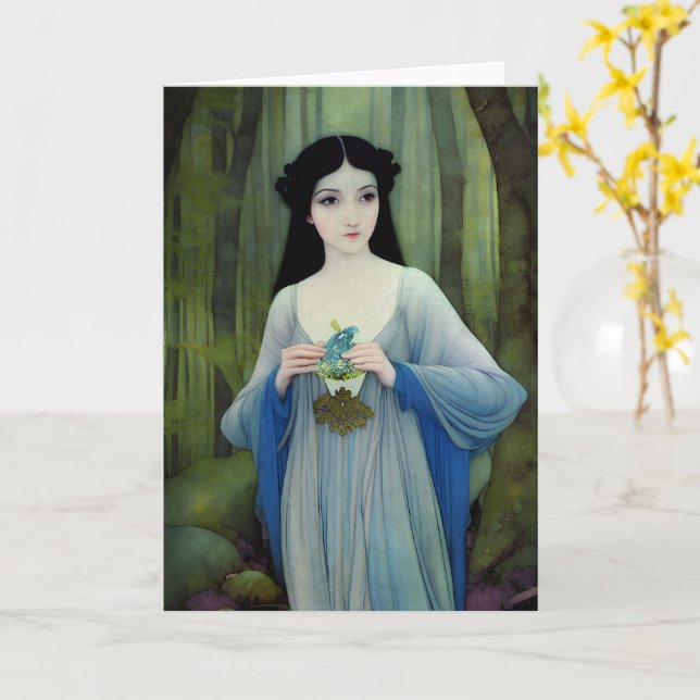 Tarjeta Ilustracion de lavado de tinta de bella mujer en l (flor amarilla)