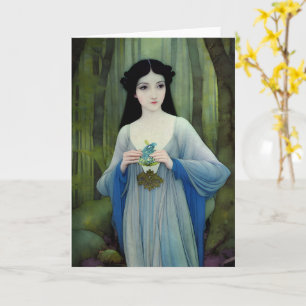 Tarjeta Ilustracion de lavado de tinta de bella mujer en l