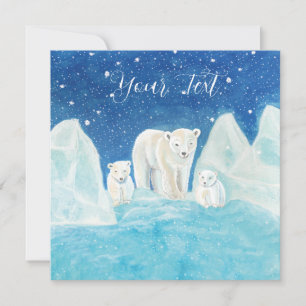 Tarjeta Ilustración de mamá oso polar y dos cachorros  