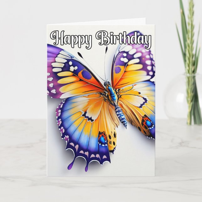 Tarjeta Ilustración de Mariposa Colorida de Cumpleaños (Anverso)