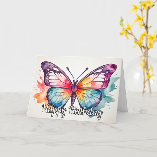 Tarjeta Ilustracion de mariposa retro Feliz cumpleaños (flor amarilla)