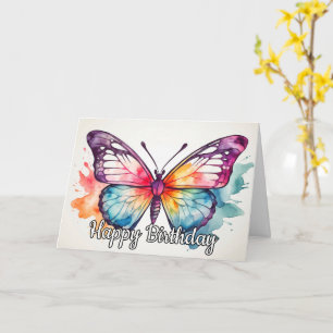Tarjeta Ilustracion de mariposa retro Feliz cumpleaños