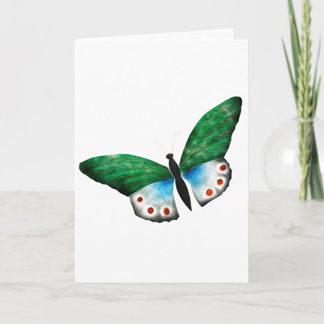 Tarjeta Ilustracion de mariposa verde azul (Anverso)