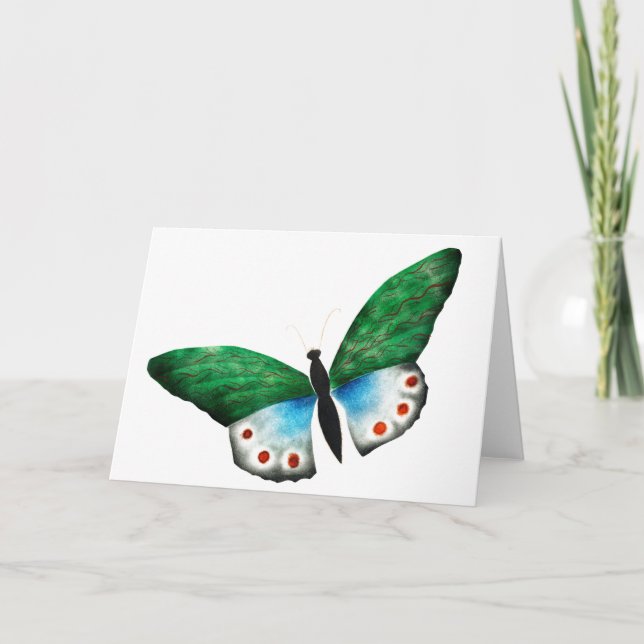 Tarjeta Ilustracion de mariposa verde azul (Anverso)
