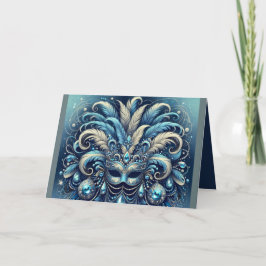 Tarjeta Ilustración de Máscara de Mascarada de Pluma Azul