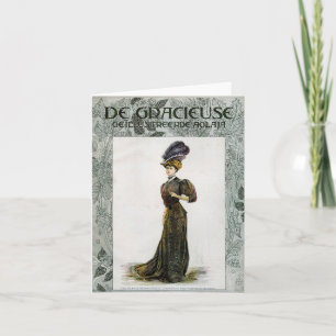 Tarjeta Ilustracion de moda de época Lady Feather Boa Gorr