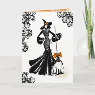 Tarjeta ilustracion de moda de halloween con encaje negro
