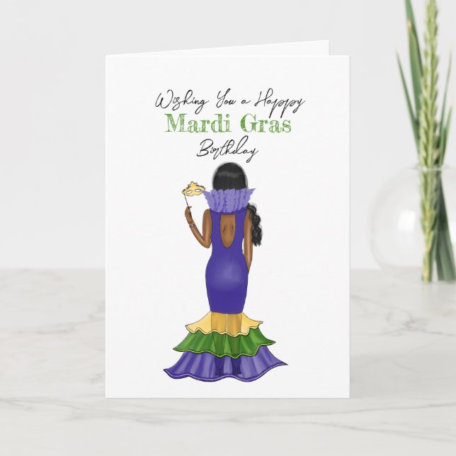 Tarjeta Ilustracion de moda Mardi Gras - Feliz cumpleaños (Anverso)