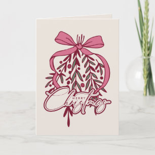 Tarjeta Ilustración de muérdago y lazo Feliz Navidad