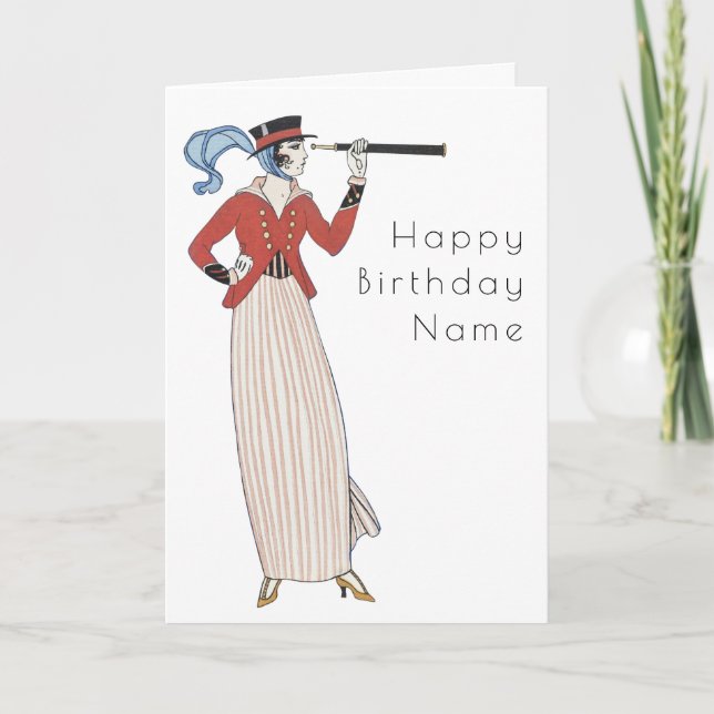 Tarjeta Ilustración de mujer de Barbier Arte Deco Cumpleañ (Anverso)