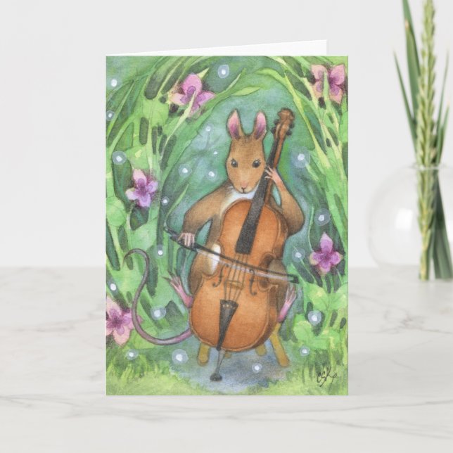 Tarjeta Ilustracion de música Mouse Cello Cute (Anverso)