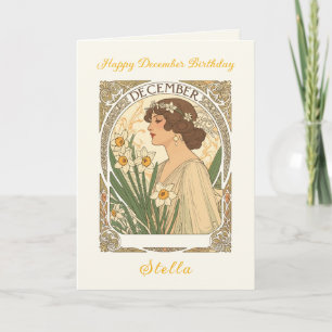 Tarjeta Ilustración de Narciso de Cumpleaños de Diciembre