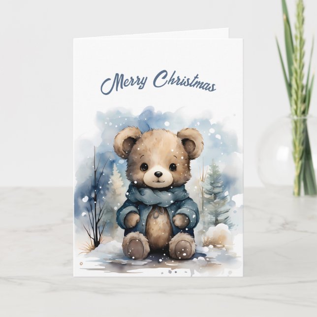 Tarjeta Ilustracion de oso azul navidad (Anverso)