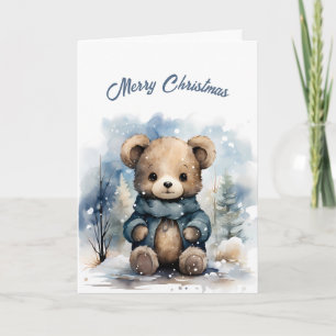 Tarjeta Ilustracion de oso azul navidad