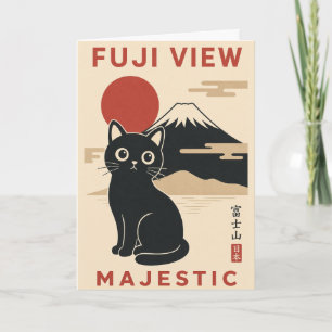 Tarjeta Ilustración de paisaje japonés con gato del Monte 