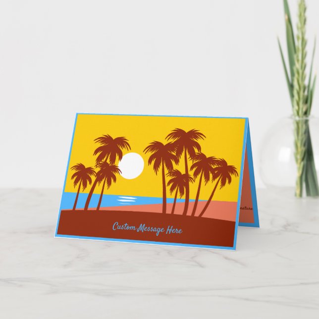 Tarjeta Ilustración de palmeras en playa tropical (Anverso)