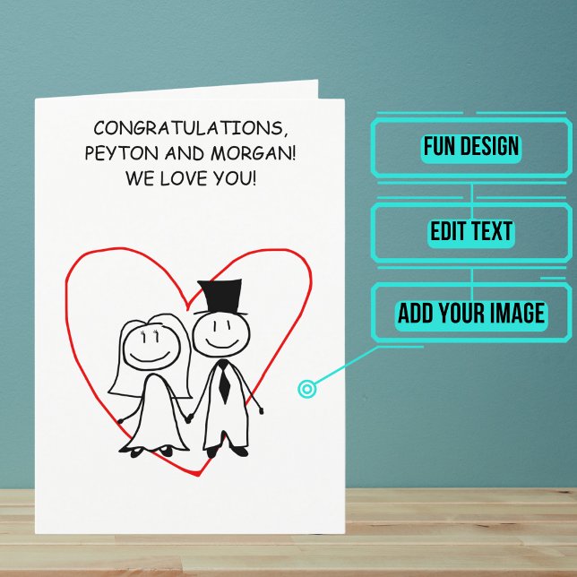 Tarjeta Ilustración de palo Enhorabuena día de matrimonio (Send your love and congratulations with a modern and unique twist.)