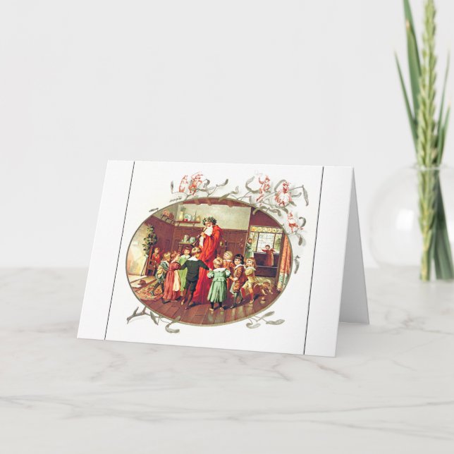 Tarjeta Ilustración de Papá Noel con niños (Anverso)
