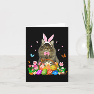 Tarjeta Ilustración de Pascua de gato Maine Coon con conej