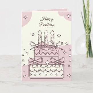 Tarjeta Ilustración de pastel de cumpleaños Kawaii con cor