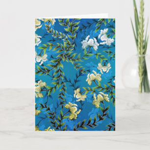Tarjeta Ilustracion de patrón floral azul vintage