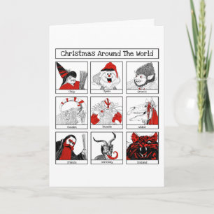Tarjeta Ilustración de personajes de Navidad en todo el mu