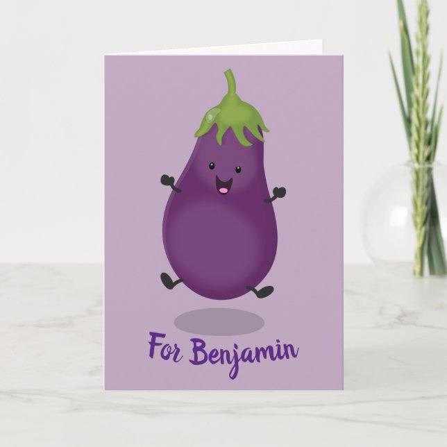 Tarjeta ilustracion de personalizado de berenjena feliz (Anverso)