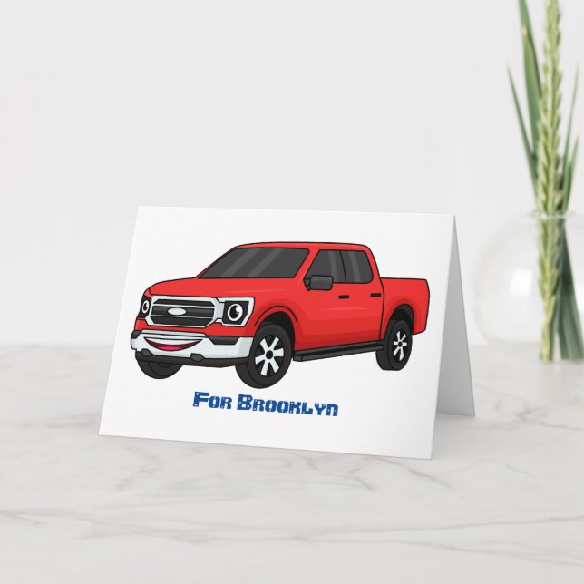 Tarjeta Ilustracion de personalizado de camioneta roja (Anverso)
