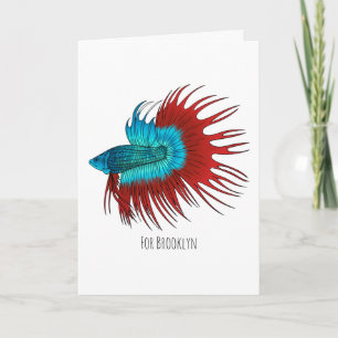Tarjeta Ilustración de pez betta crowntail de dibujos anim