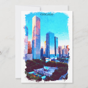 Tarjeta Ilustración de pintura en acuarela de Chicago Illi