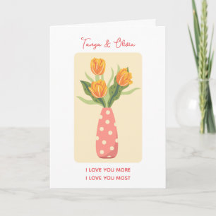 Tarjeta Ilustración de ramo de tulipanes caprichosos con l
