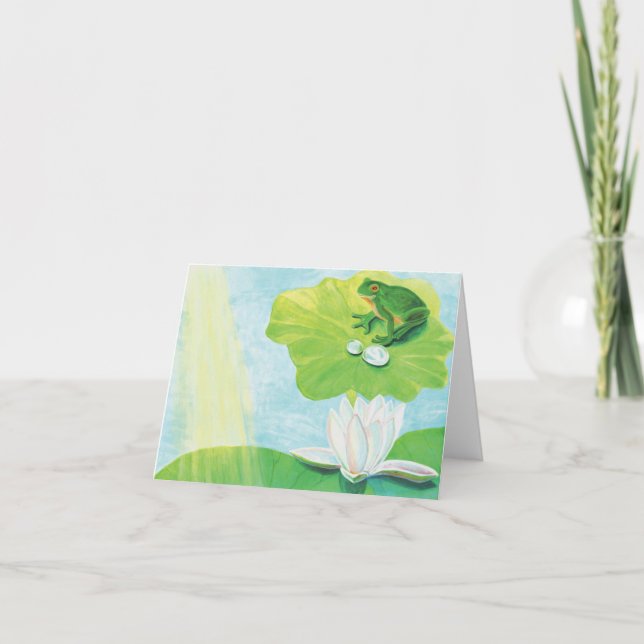 Tarjeta Ilustración de rana verde disfrutando de los rayos (Anverso)