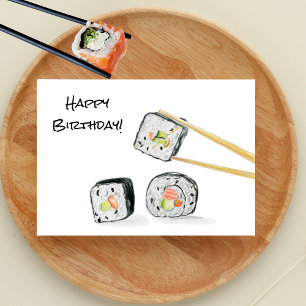 Tarjeta Ilustración de rollos de sushi de cumpleaños