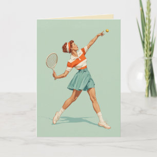 Tarjeta Ilustración de Servicio de Tenis Vintage
