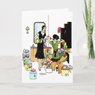 Tarjeta Ilustración de sombrerería Art Déco vintage de los